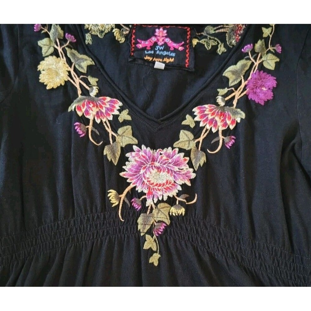 Johnny Was Los Angeles Dress Size L Black Joy Love Light V Neck Cotton - Picture 7 of 9